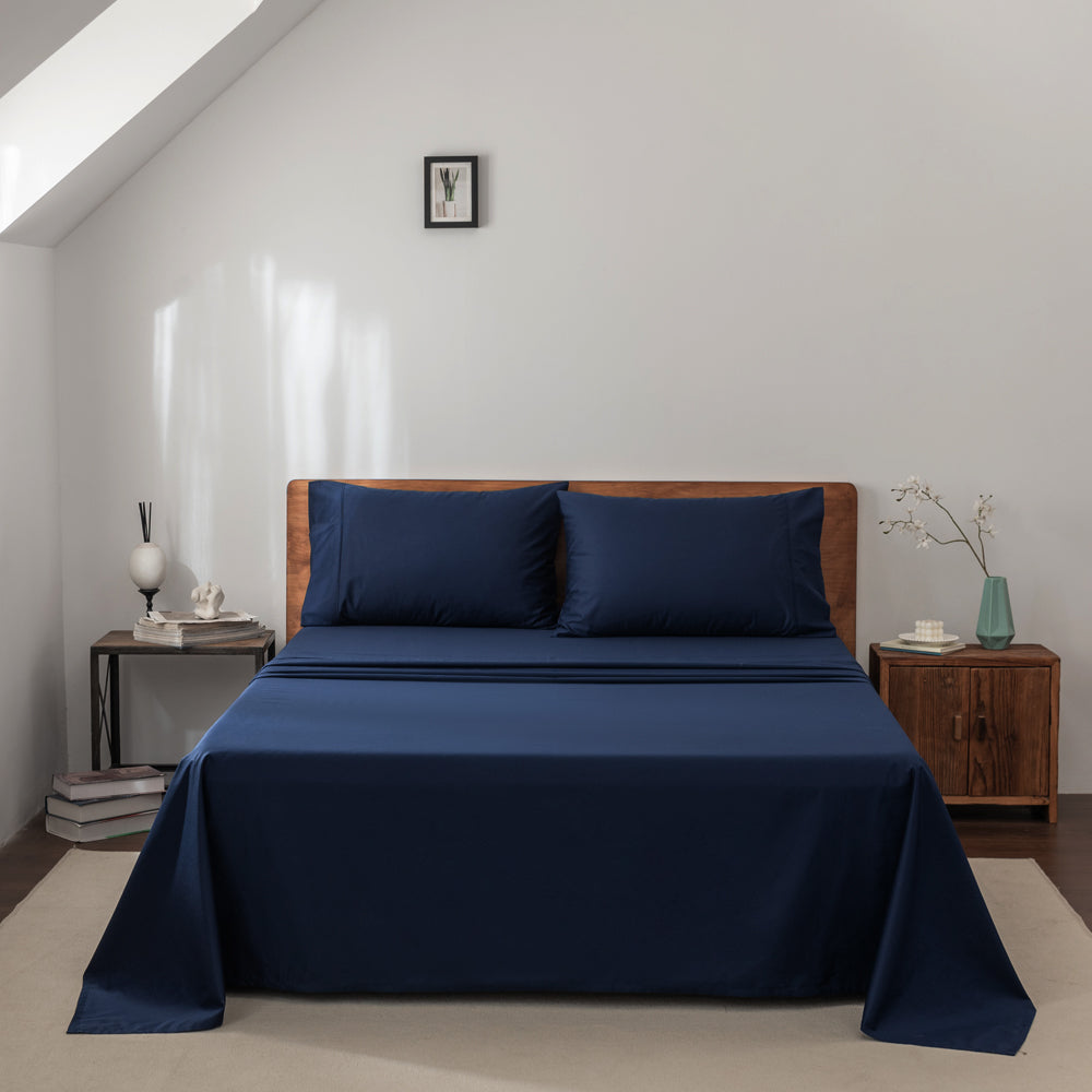 Navy King Size 60cm 400TC Casey Cotton Bed Sheet Set for Ultimate Comfort