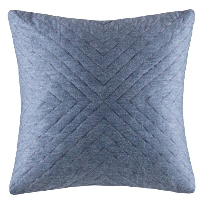 KAS Delphine Soft Cotton Refreshing Blue European Pillowcase with Quilted Diamond Pattern