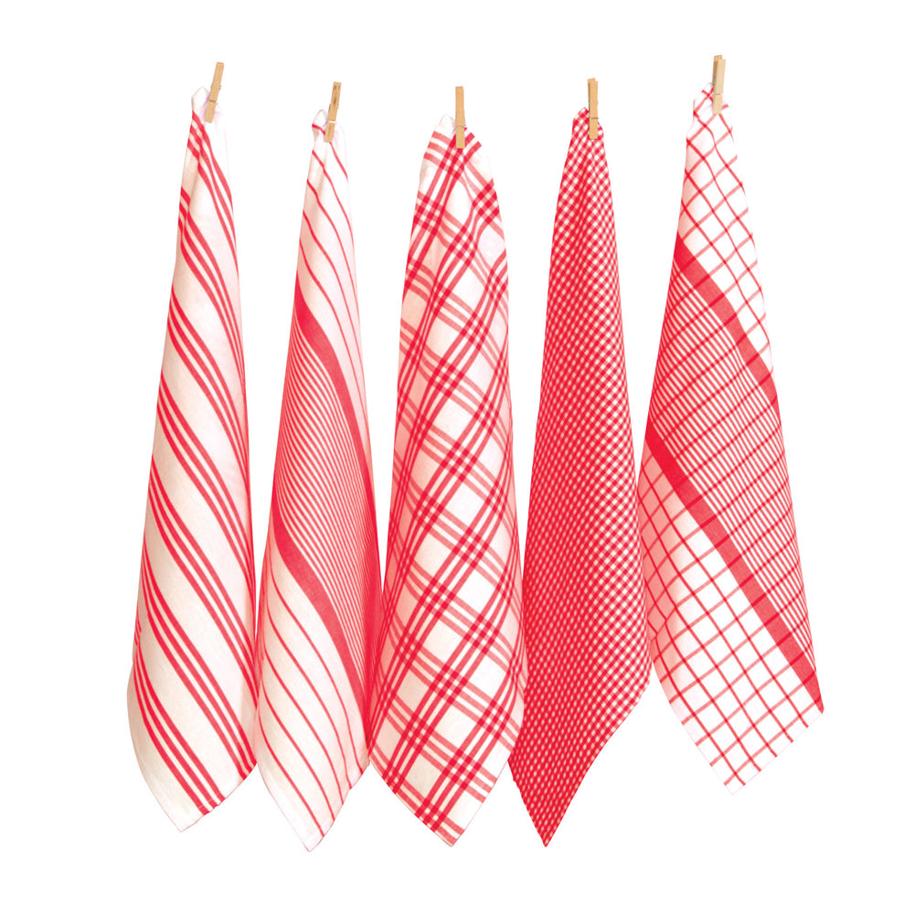 RANS Red Milan Style Tea Towels - Pack of 5 High - Quality Kitchen Linens