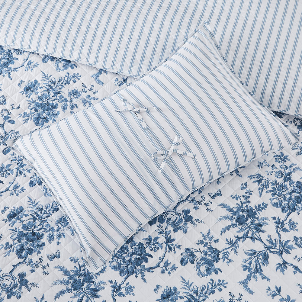 Laura Ashley Walled Garden Midnight Blue Bed Coverlet for Queen-Sized Bed