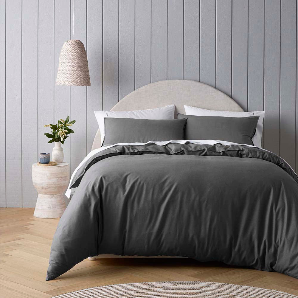 Single Bed Riviera Charcoal Organic Cotton Quilt Cover Set