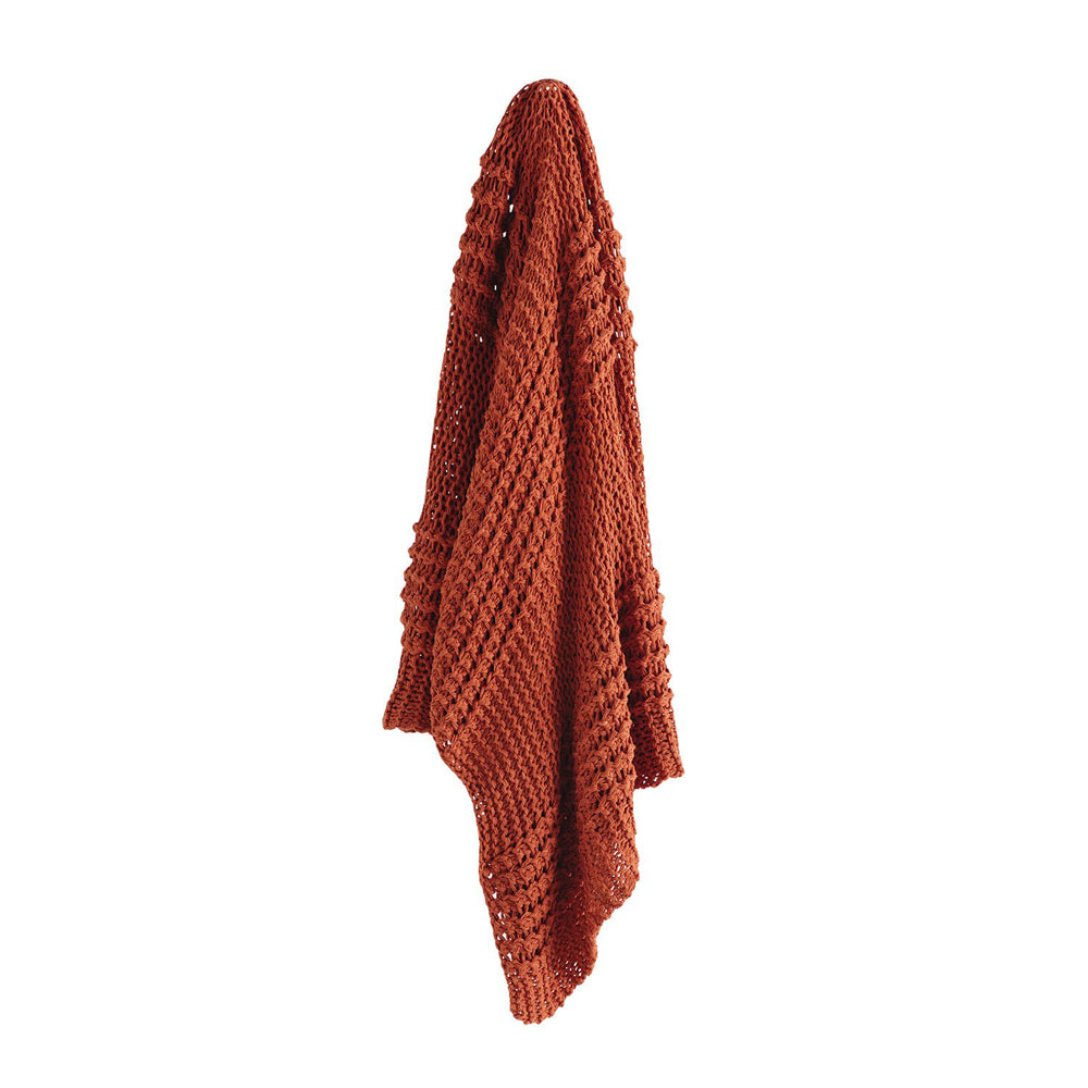 KAS Wentworth Soft Cotton Linear Knit Clay Throw for Bedroom or Lounge
