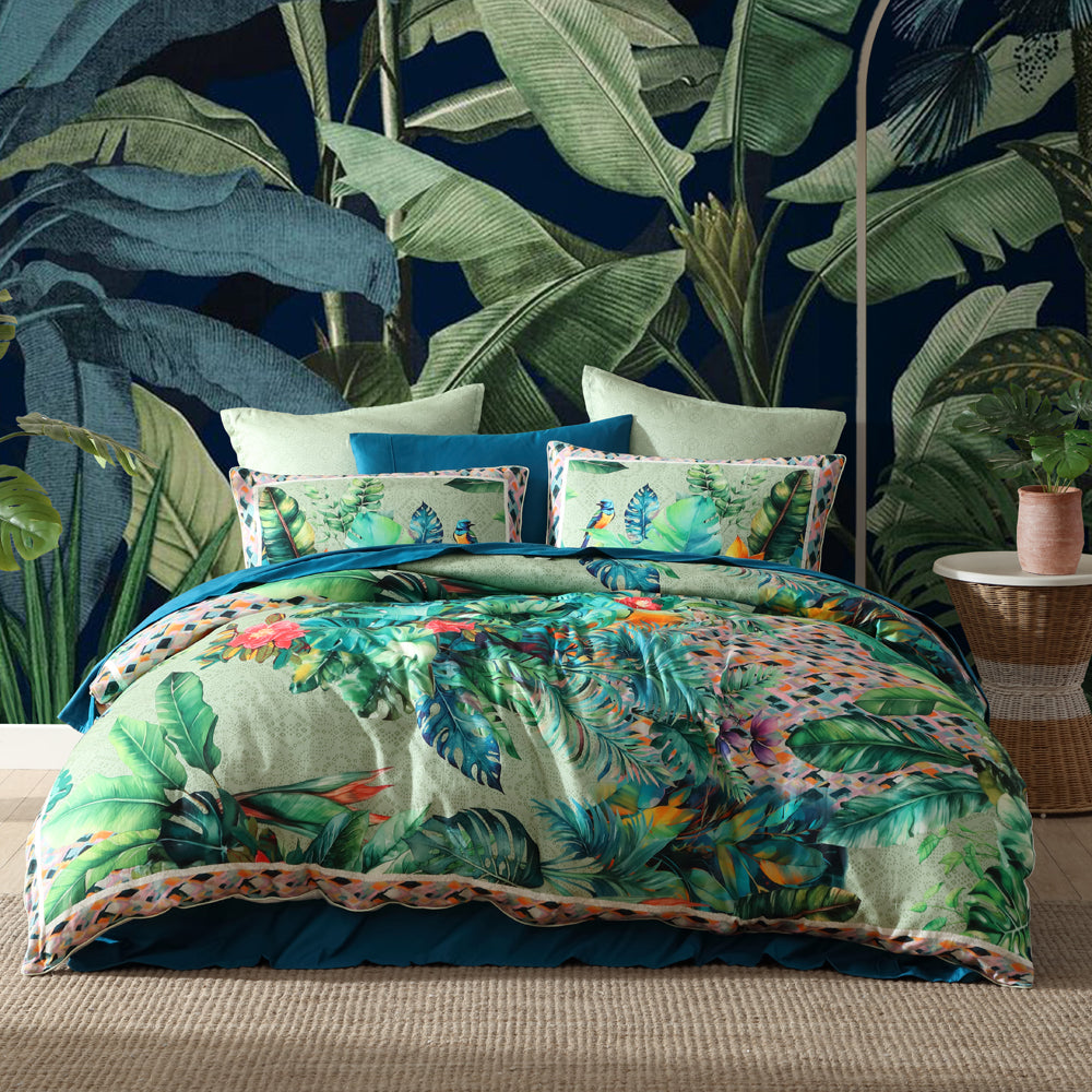 Kalea Queen Size Bed Quilt Cover Set for a Tropical and Geometric Decor