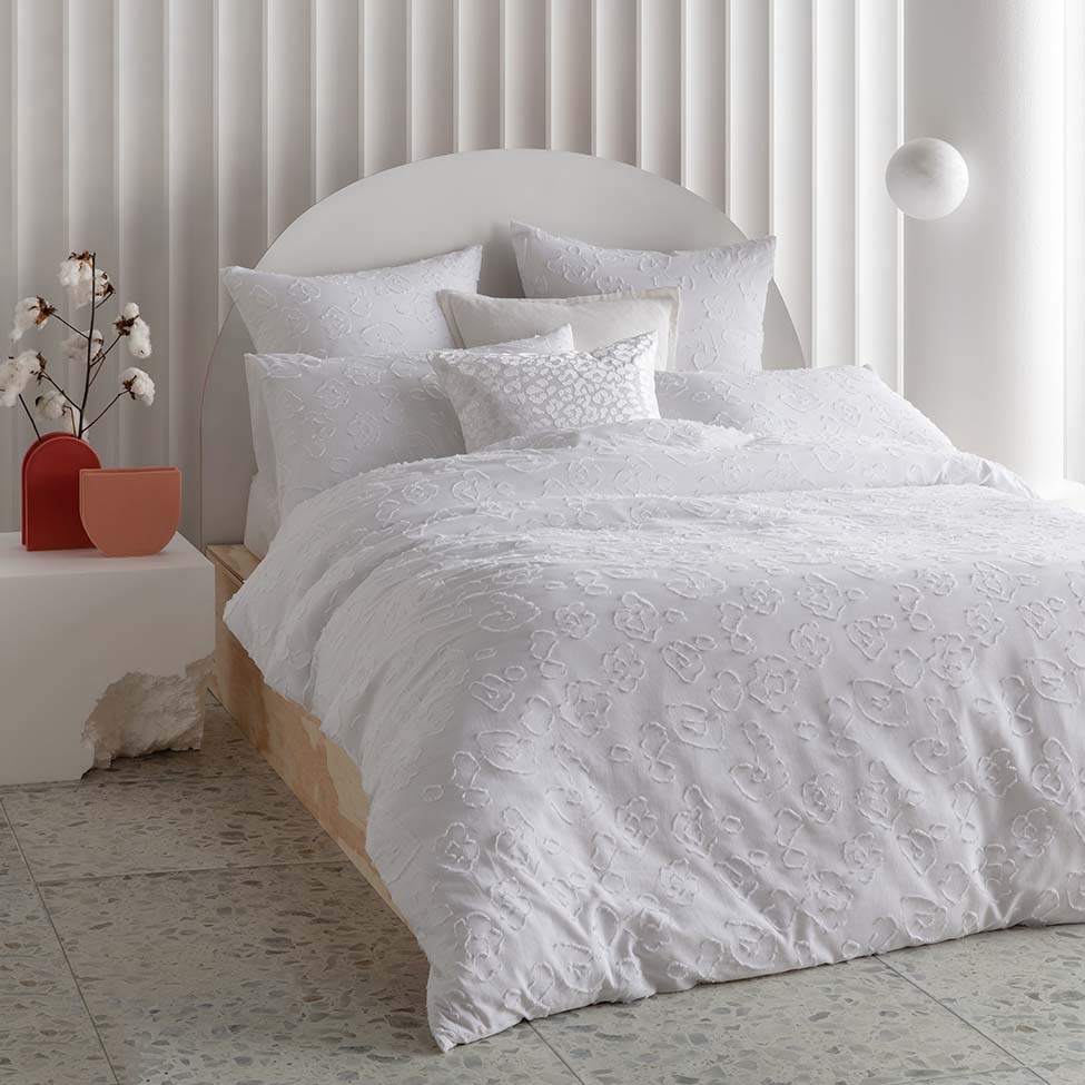 KAS Perry White Luxury Queen Bed Quilt Cover Set with Stylish Design