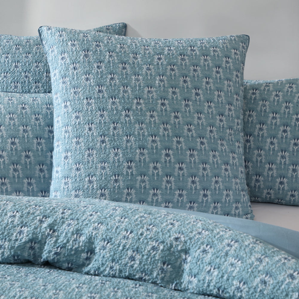 Santa Fe Teal European Pillowcase with Crinkle Texture and Coastal Pattern
