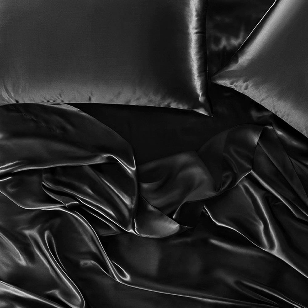 Double Bed Satin Black Luxury Sheet Set for a Silky Sleep