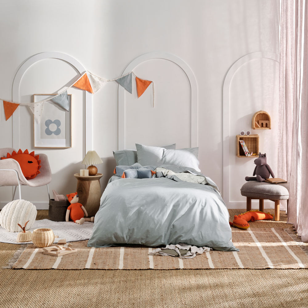 Linen House Kids All - Around Smiles Sugar/Smoke Quilt Cover Set for Queen - Sized Bed