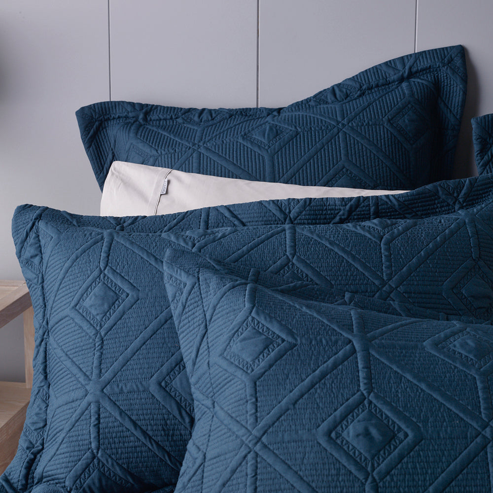 Stylish Navy European Pillowcase with Decorative Diamond Pattern by Bianca Kazimir