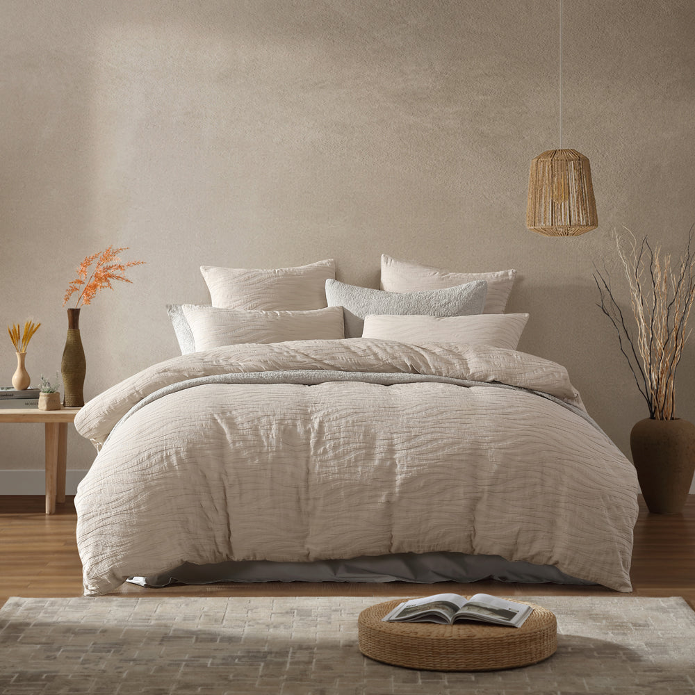 Ariel Stone Queen - Size Bed Quilt Cover Set for a Tranquil Bedroom