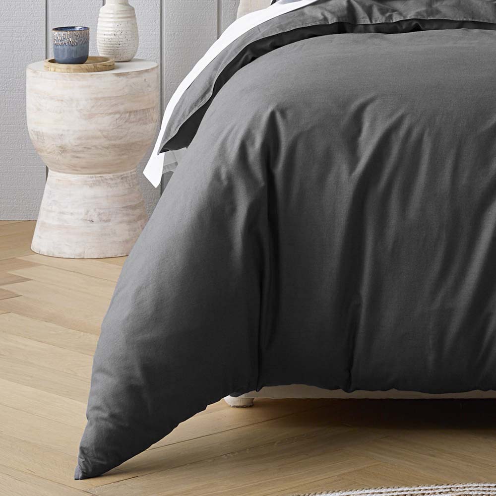Single Bed Riviera Charcoal Organic Cotton Quilt Cover Set