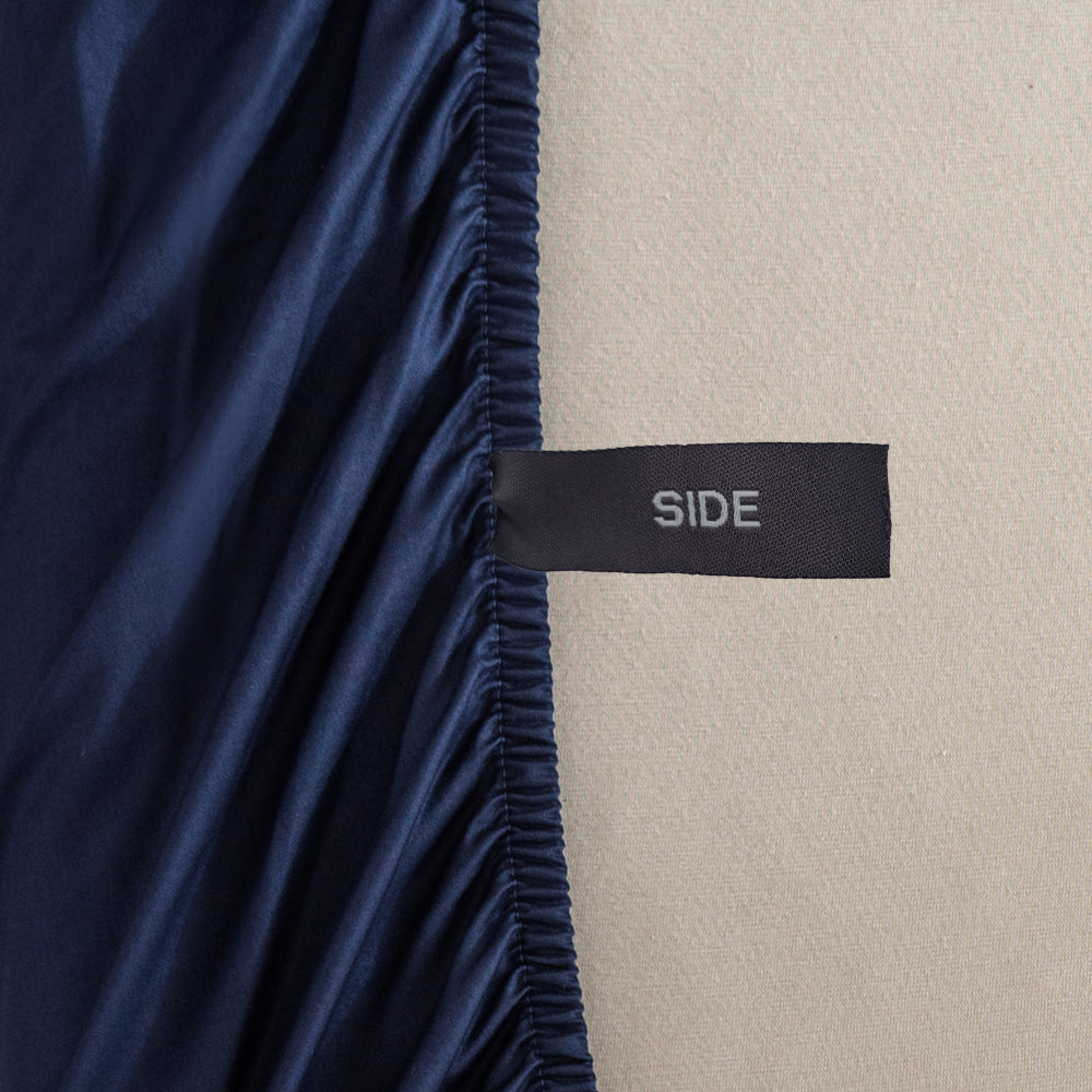 Navy Single Bed 40cm Casey Cotton 400TC Fitted Sheet & Pillowcase Combo