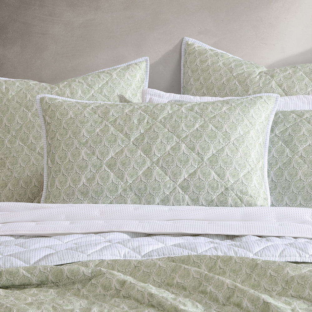 Shelby Sage Bed Coverlet for Single or Double Beds - A Bohemian-Inspired Bedding Piece