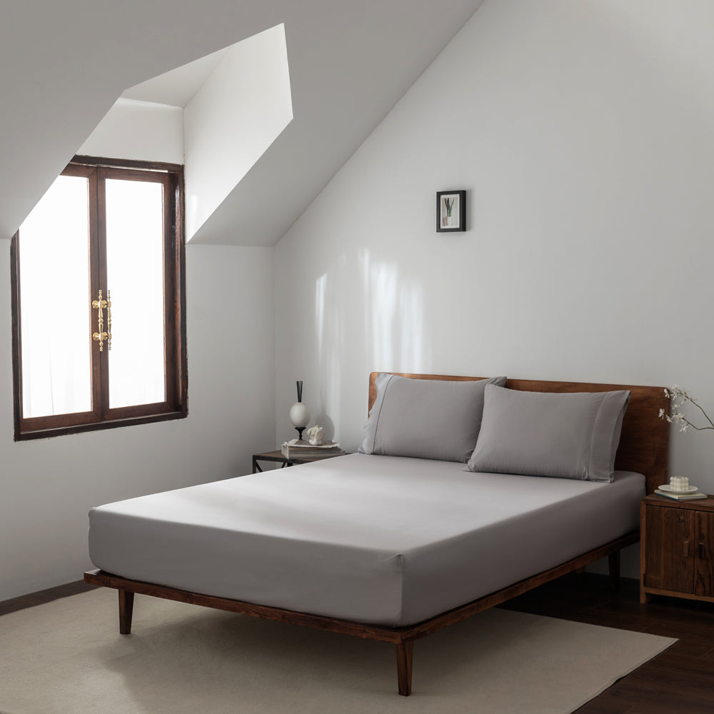 My Linen Casey King Single Bed 50cm Luxury 400TC Pewter Cotton Fitted Sheet and Pillowcase Bedding Combo