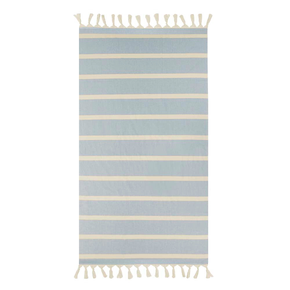 Bambury Premium Bremer Blue Striped and Knotted Fringe Beach Towel