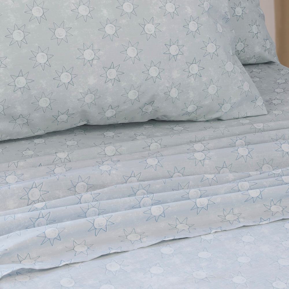 Pastel Blue Single Bed Suns Sheet Set for Kids