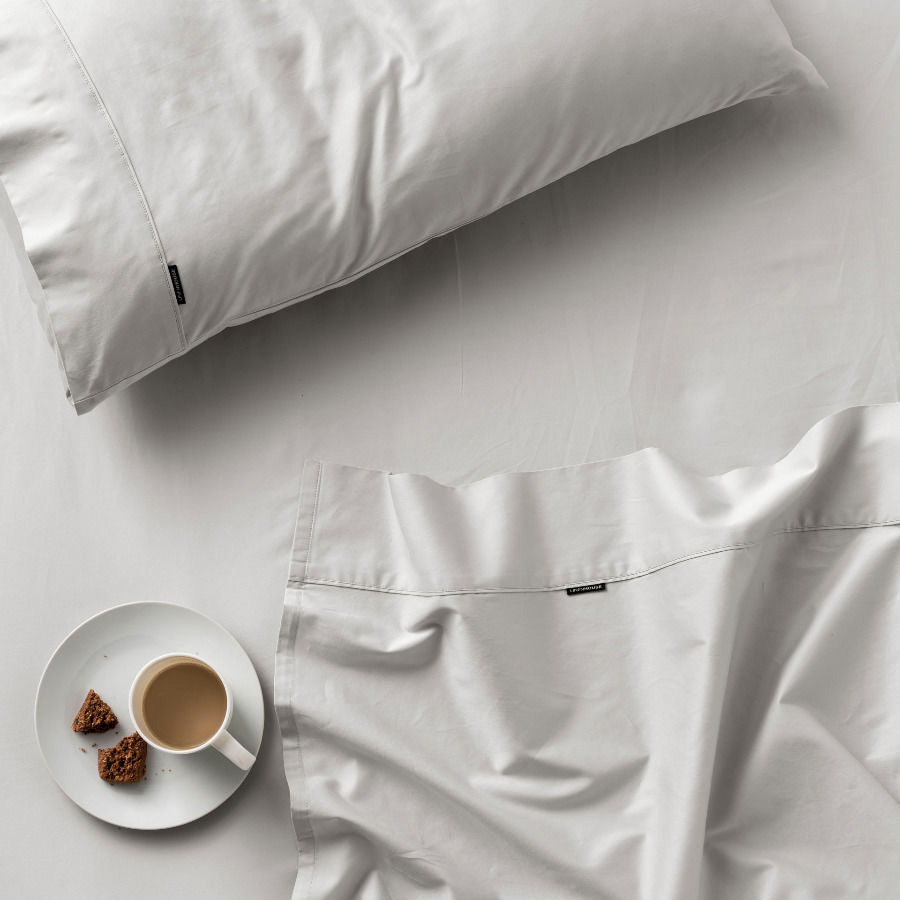 Luxurious 100% Cotton Augusta Sheet Set with 500 Thread Count in Grey for King Single Bed with 50cm Wall Depth