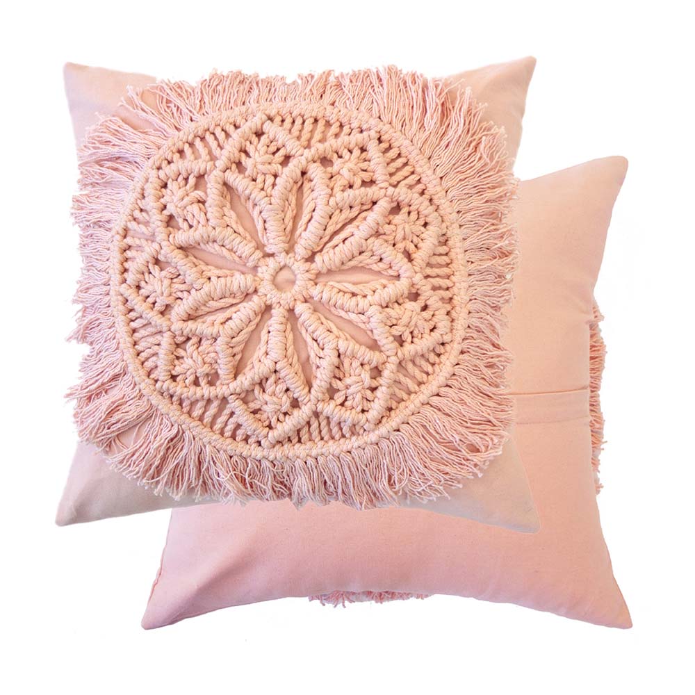 Bambury Sosa Papaya Bohemian Macramé Circular Sun Motif Square Filled Decorative Cushion