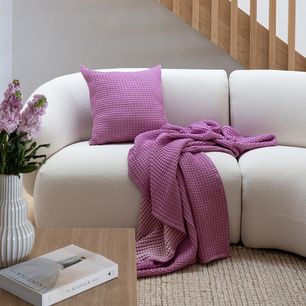 Bambury Dora Orchid Square Cushion with Luxurious Two - Toned Waffle Fabric