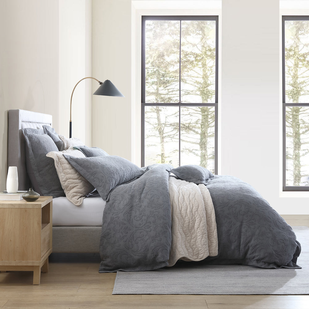 Luxurious Super King Size Marbella Charcoal Quilt Cover Set for Bedroom Decor