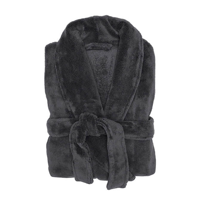 Small/Medium-sized Microplush Charcoal-colored Luxury Bathrobe - Ideal for Cooler Days