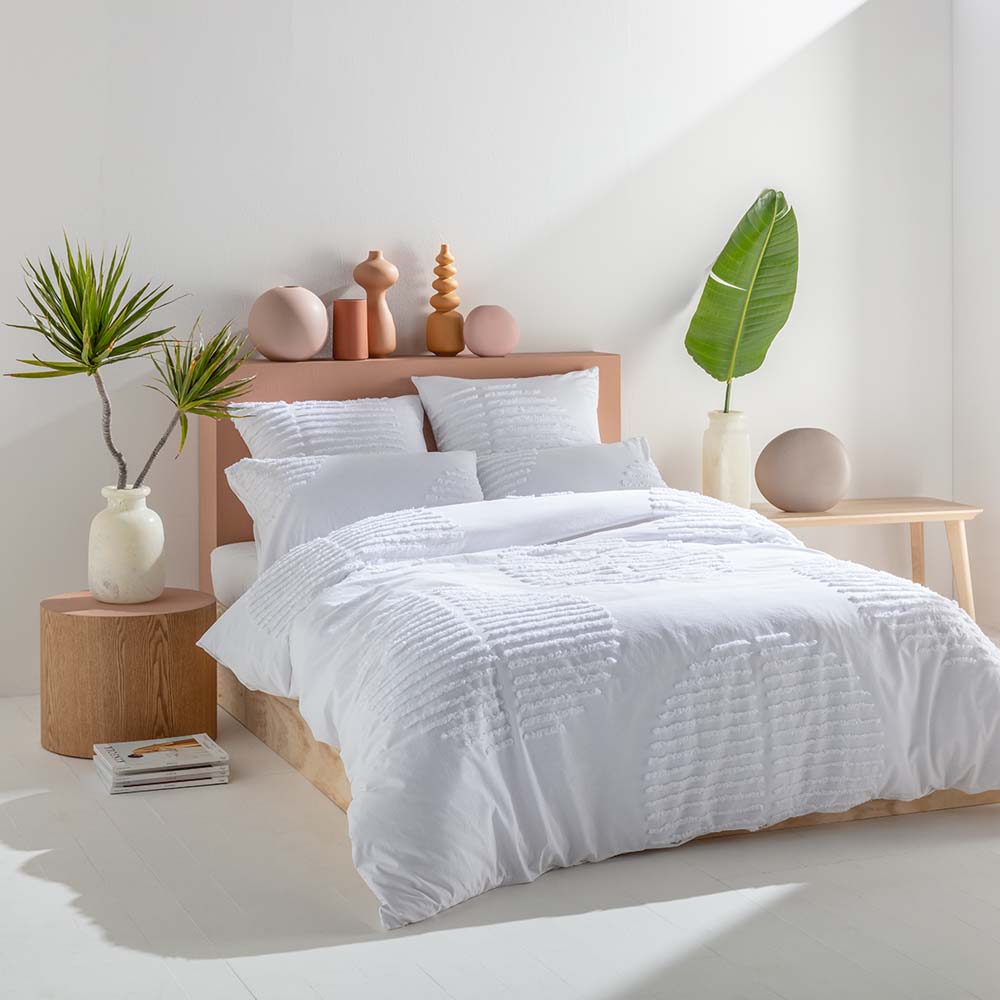 KAS Elegant White Barlow Quilt Cover Set for Queen - Sized Bed