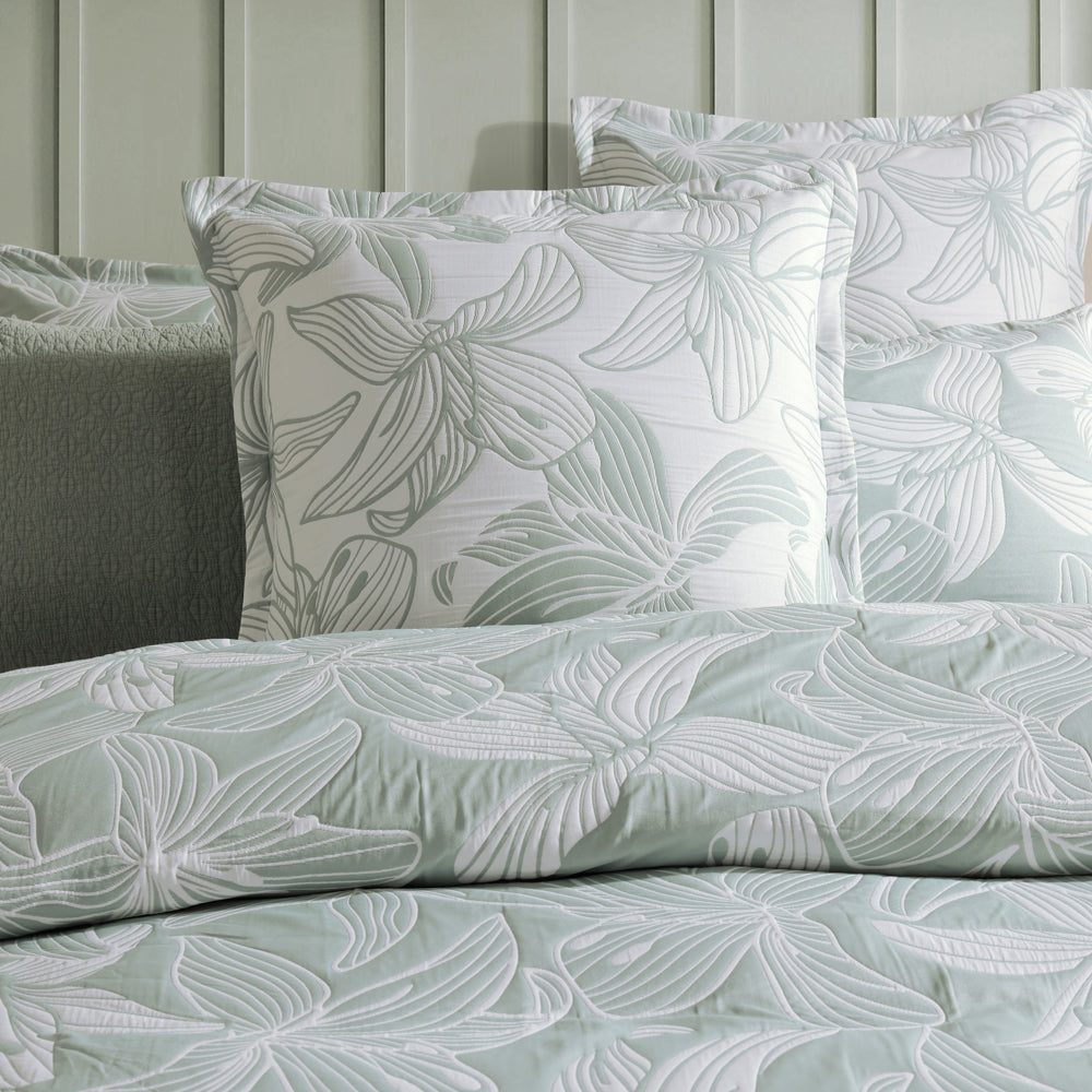 Logan and Mason's Grace Sage Soft Filled Square Cushion with Tropical Flower Design