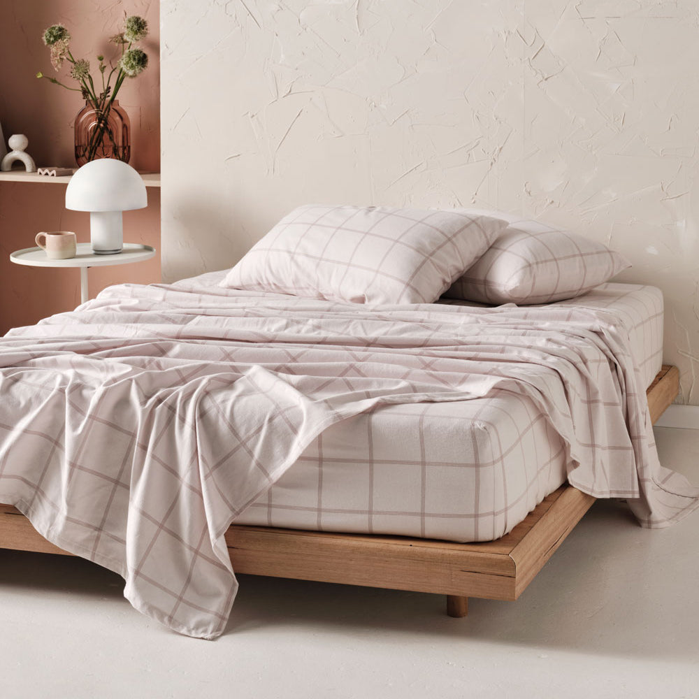Single Bed Flannelette Sheet Set - Linen House Morella Dusk with Contemporary Check Design
