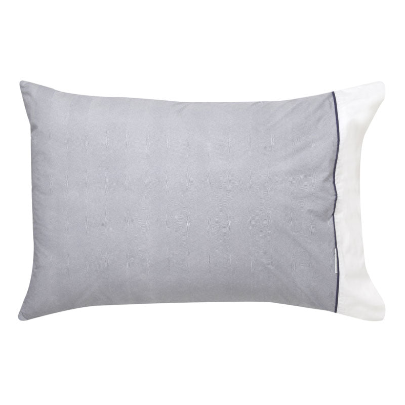 Logan and Mason's Navy Essex Double Bed Quilt Cover Set with Herringbone Pattern