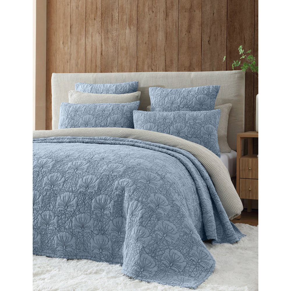 Lilian Denim Pillowsham Set of 2 with Elegant Floral Design