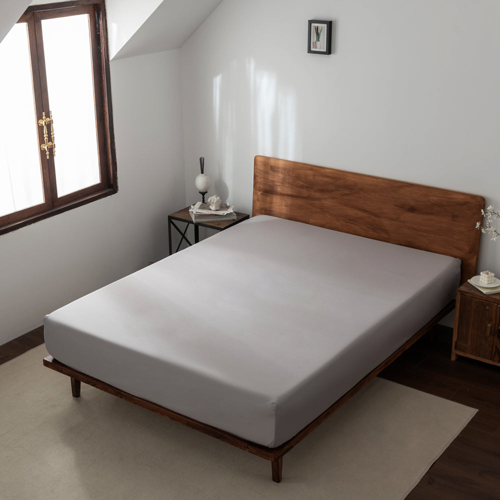 Double Bed 40cm Casey 400TC Pewter Cotton Fitted Luxury Sheet