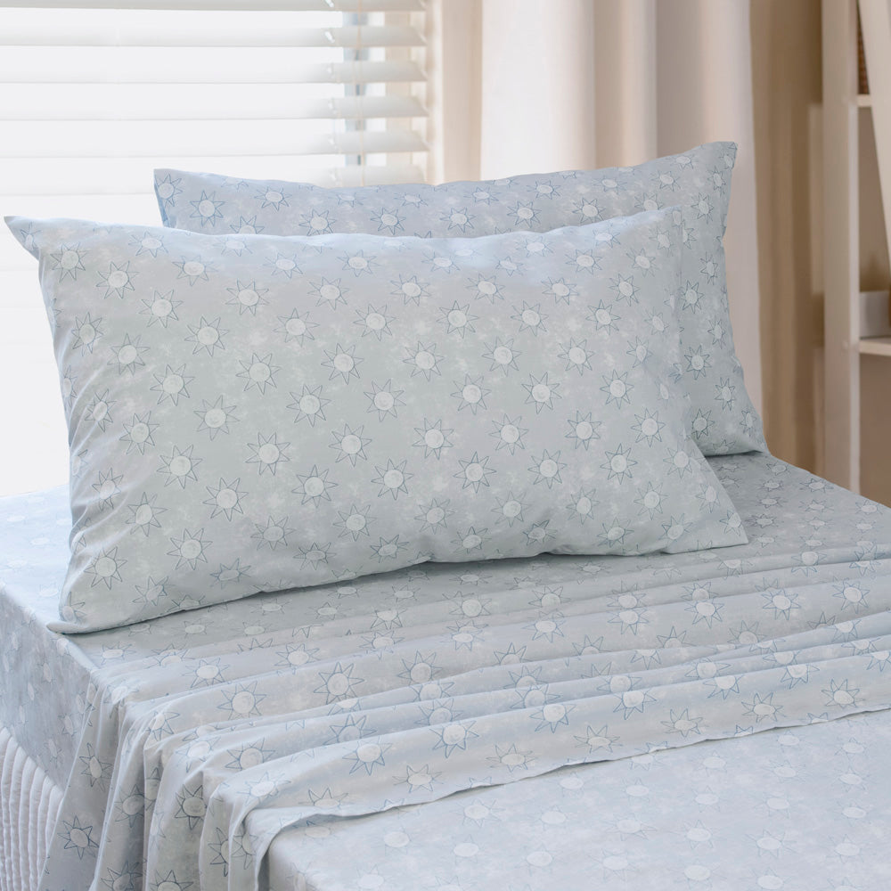 Pastel Blue Single Bed Suns Sheet Set for Kids
