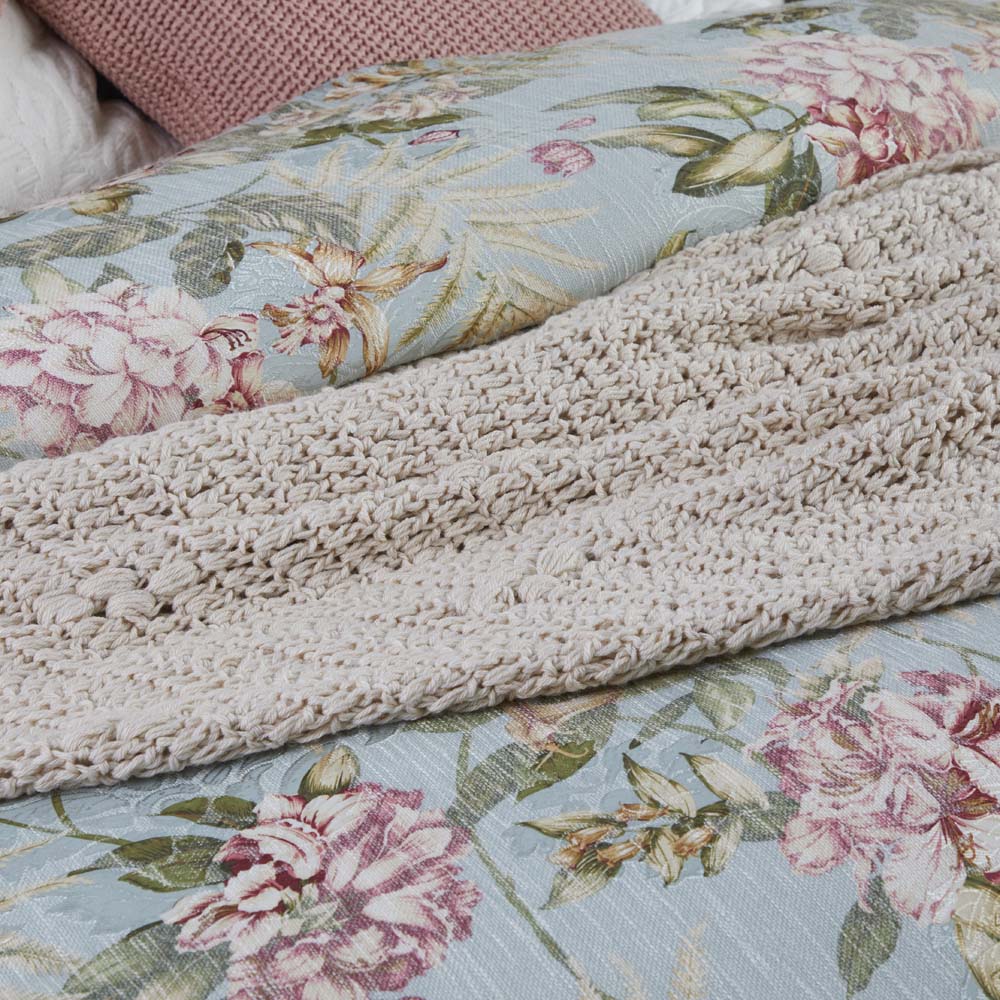 Super King Hazelwood Green Floral Quilt Cover Set with White Piped Edges
