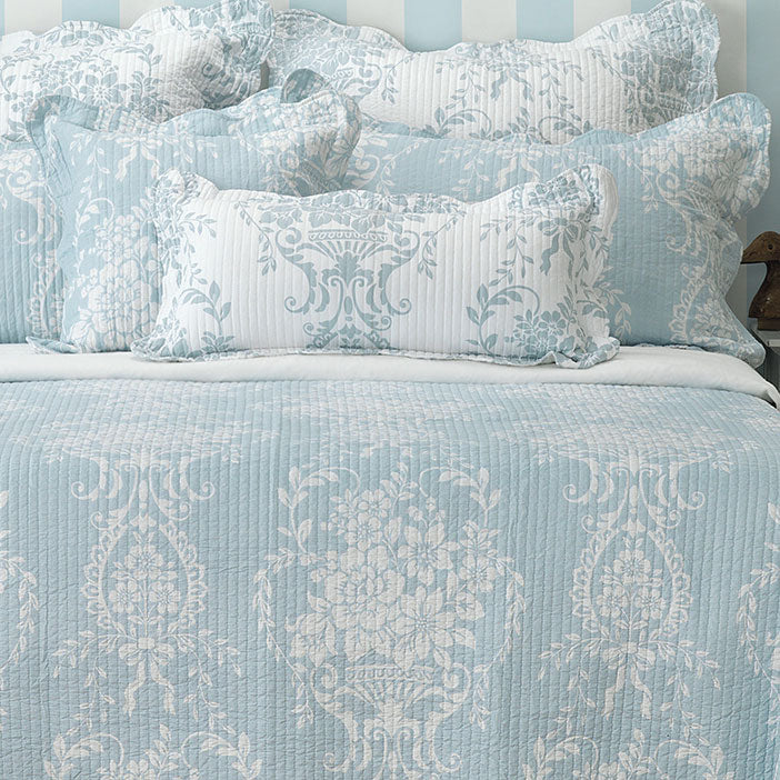 Florence Blue Bedspread Set for Queen - Sized Bed, Inspired by French Provincial Boudoir Style