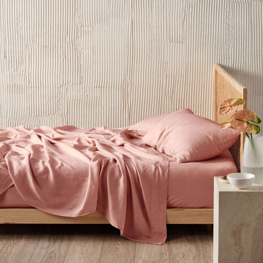 Luxurious Nimes Rosette King - Size (50cm) Linen Bed Sheet Set