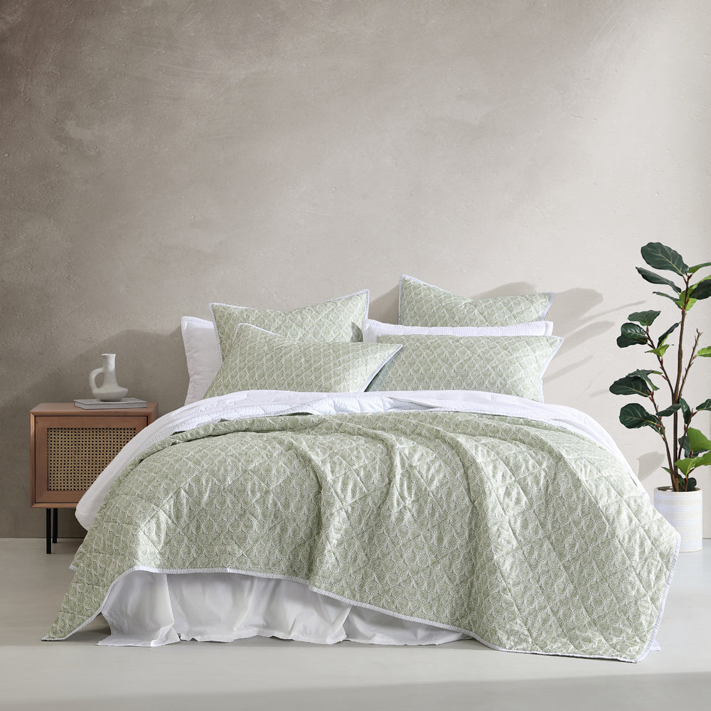 Shelby Sage Bed Coverlet for Single or Double Beds - A Bohemian-Inspired Bedding Piece