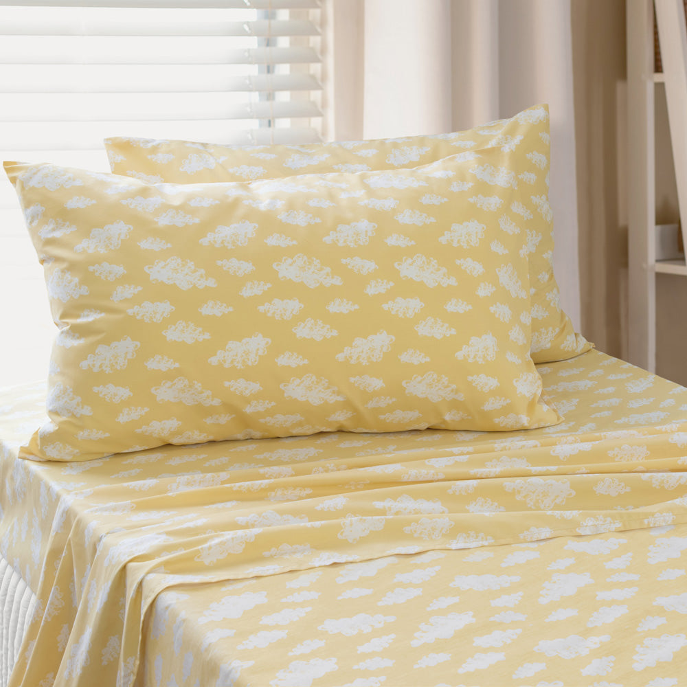 Single Bed Clouds Yellow Bed Sheet Set for Jelly Bean Kids
