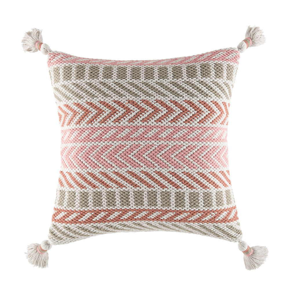 KAS Rust - Colored Square Filled Cushion with Woven Geometric Patterns and Tassels