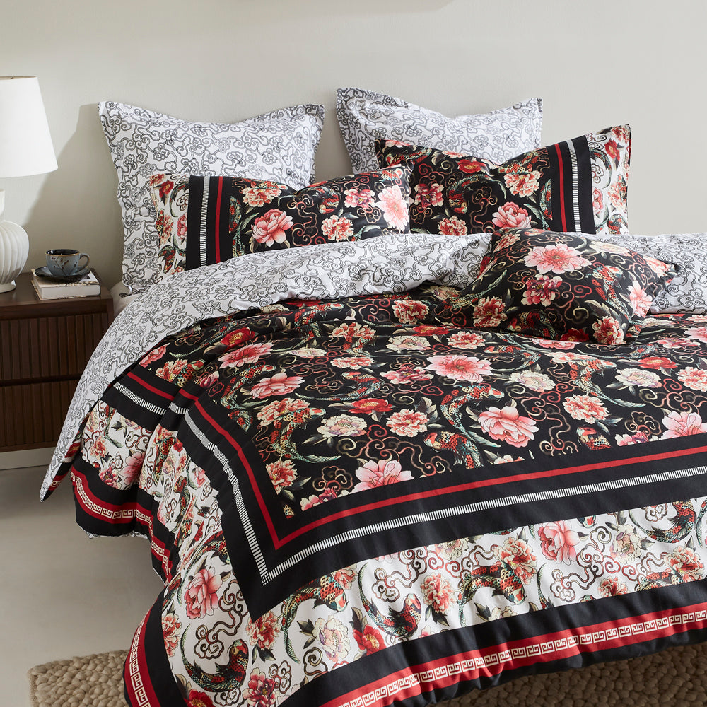Stylish Shanghai Nights Black Filled Square Cushion for Zen Bedroom