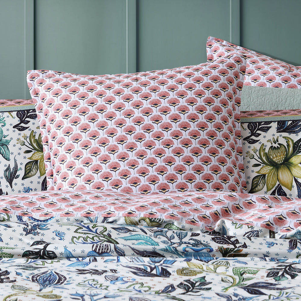 Lumiere Pink Indian - Inspired Floral European Pillowcase on White Base