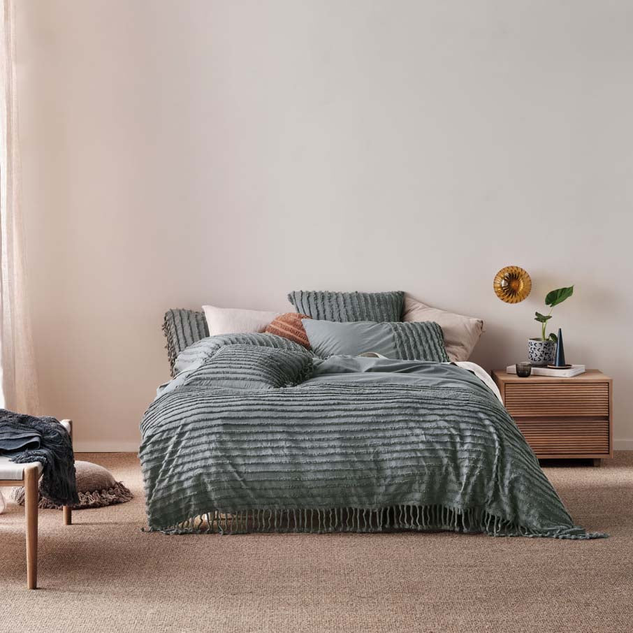 Linen House Dunaway Petrol Double Bed Quilt Cover Set - A Cosy Bedroom Essential
