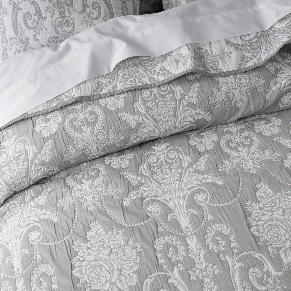 Elegant Olivia Grey Coverlet Set for Queen or King Size Beds