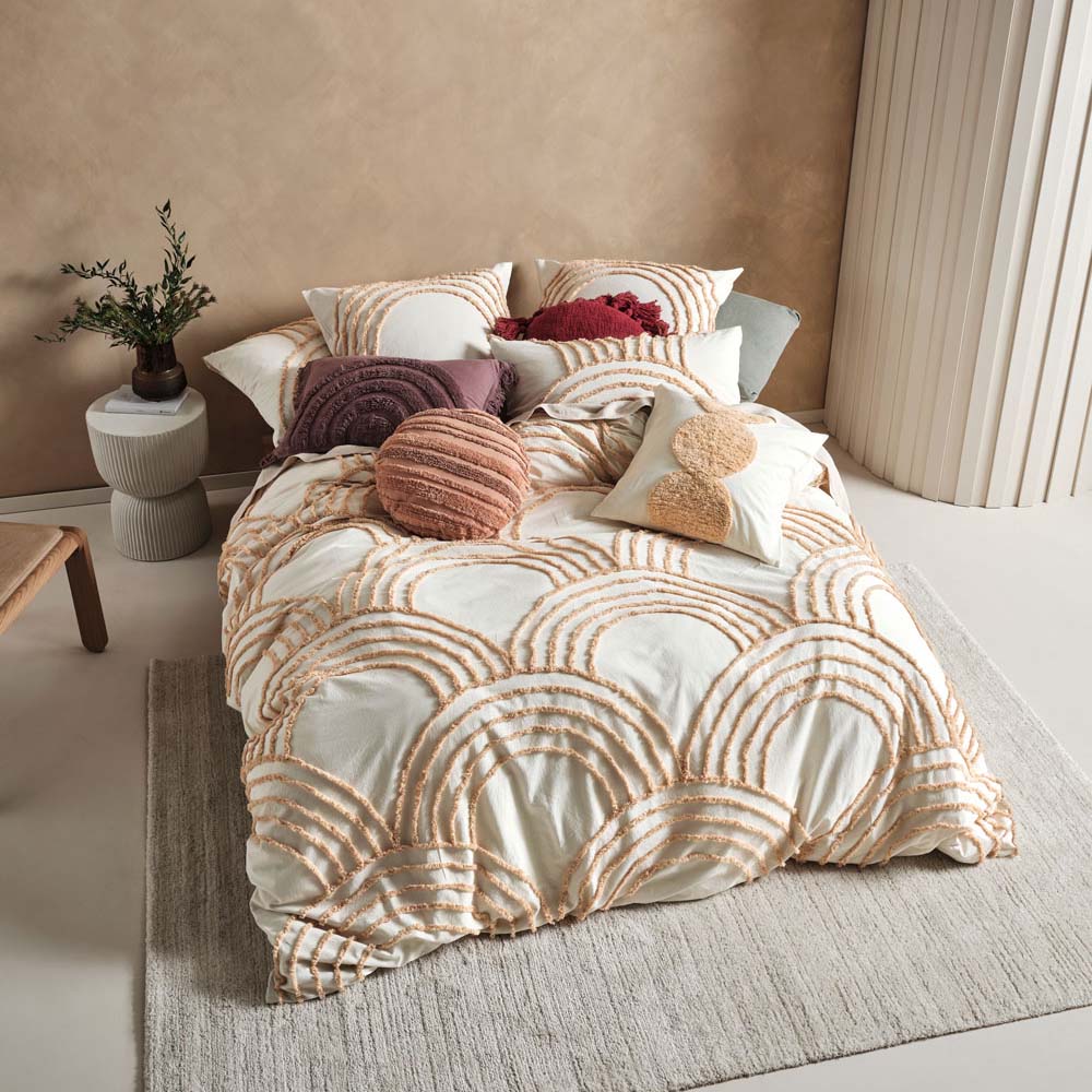 Linen House Ojai Sugar Super King Size Cotton Chenille Quilt Cover Set for Various Settings