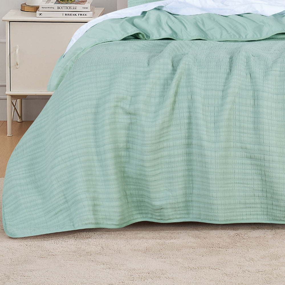 Soft and Elegant Cressida Sage Cotton Coverlet Set for Queen/King Beds
