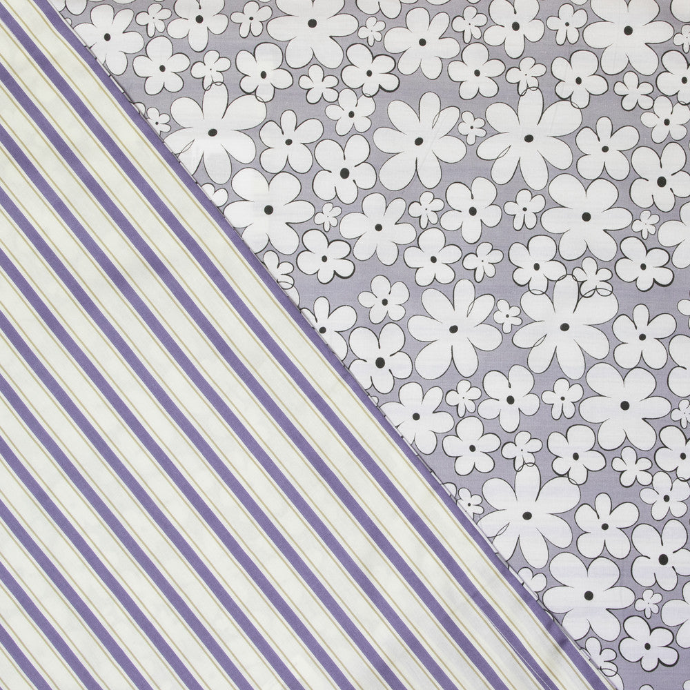 Ardor Mia Queen - Sized Bed Quilt Cover Set with a Modern Floral and Classic Pajama - Striped Reverse