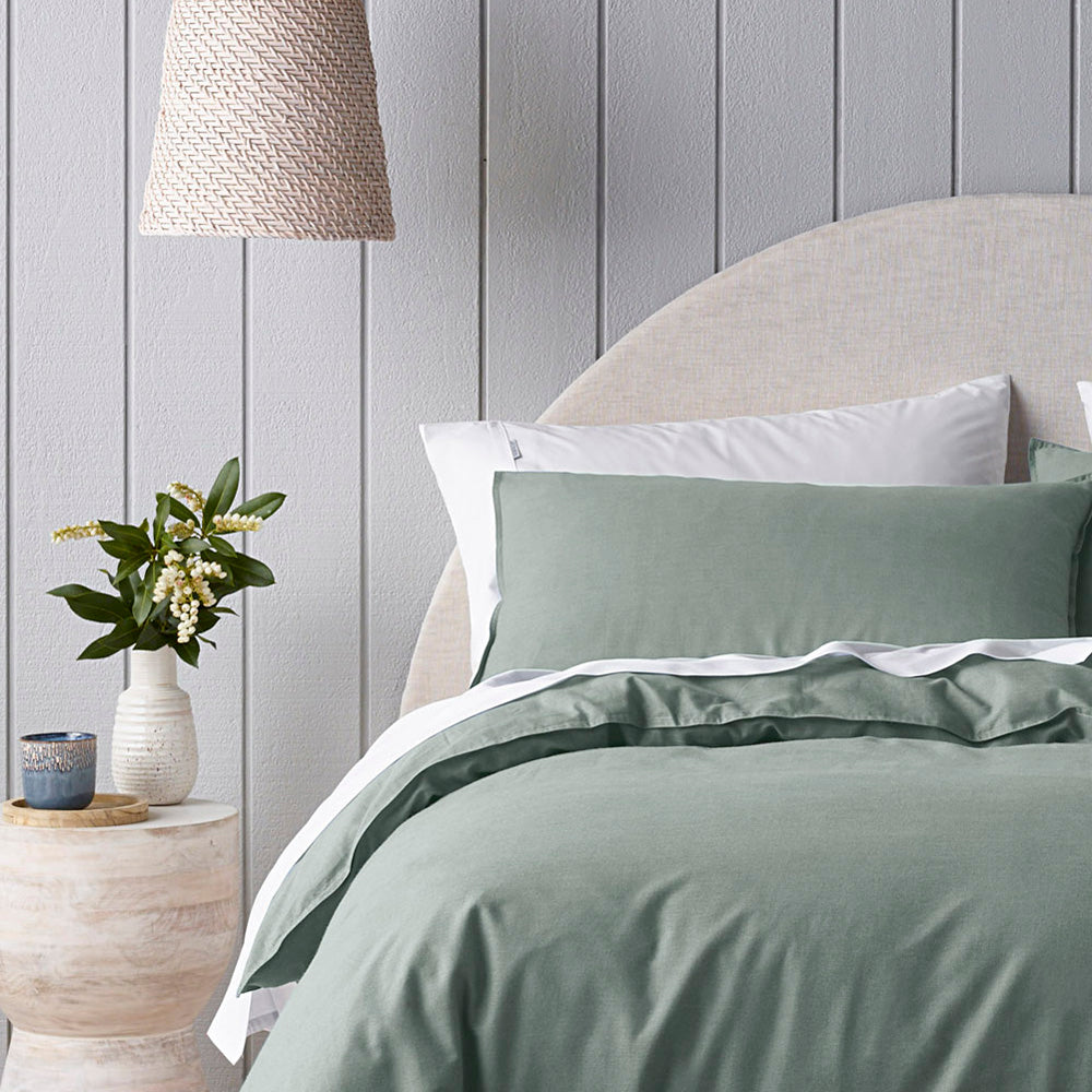Bianca Organic Cotton Queen Bed Riviera Green Quilt Cover Set
