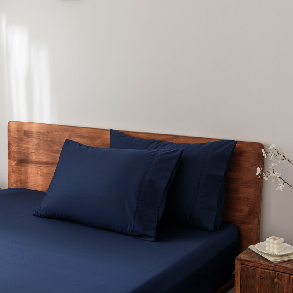 2-Pack Navy Casey 400TC Standard Cotton Pillowcases