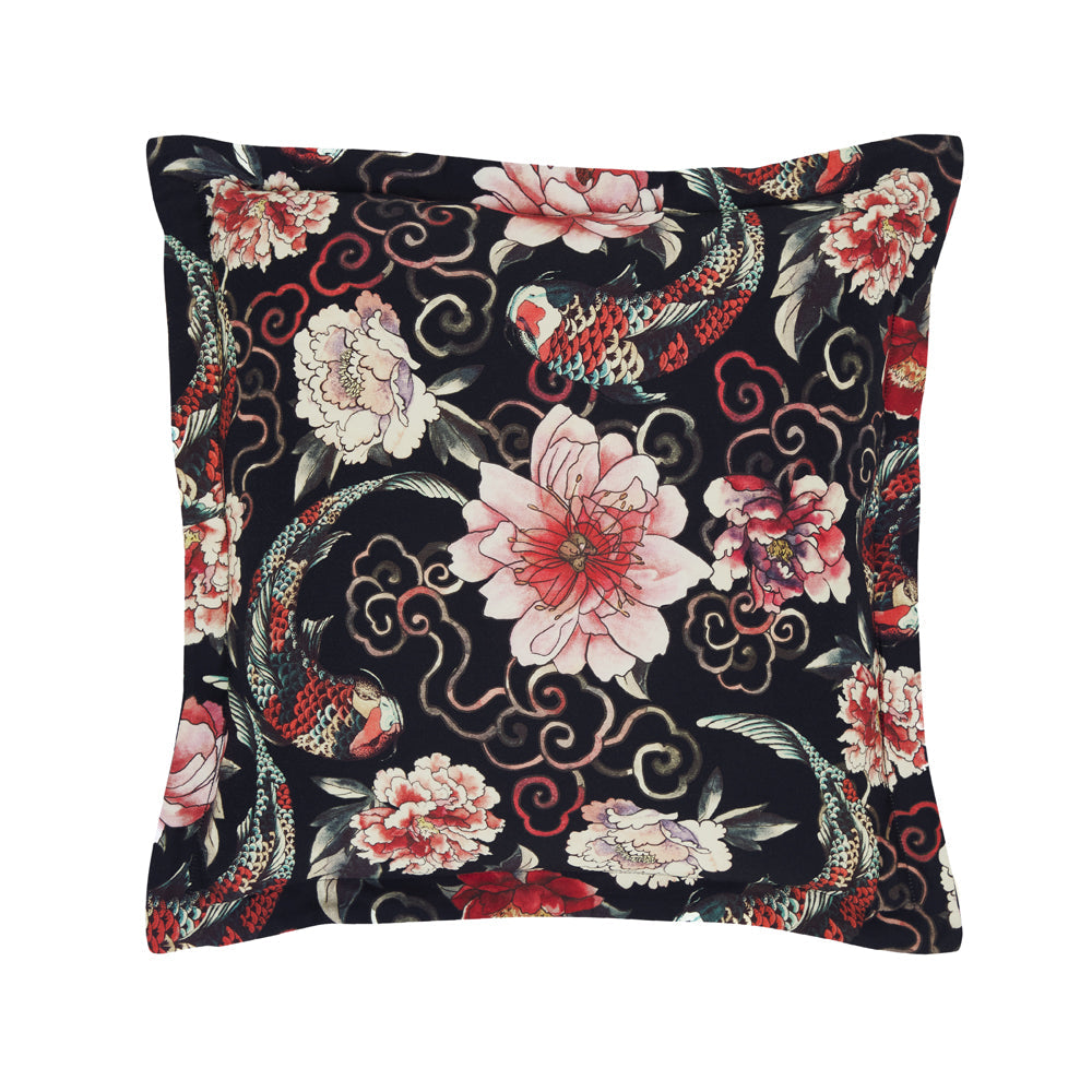 Stylish Shanghai Nights Black Filled Square Cushion for Zen Bedroom