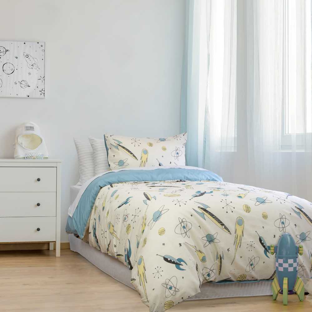 Single Bed Rocket Boy Chambray Stylish Quilt Cover Set