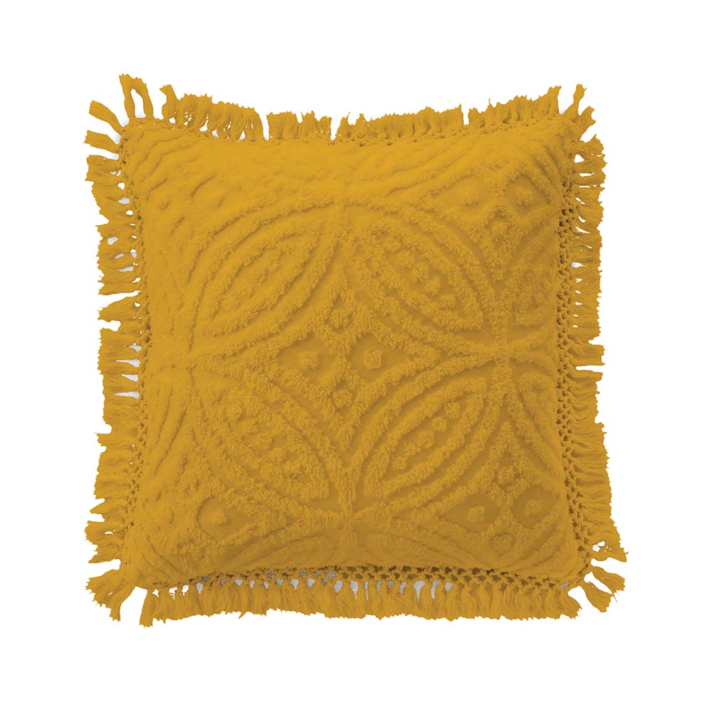 Bianca Savannah Mustard Square Filled Decorative Cushion with Plaited Tassels