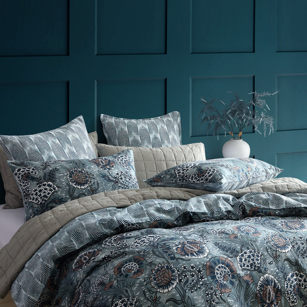 King Size Cape Conran Teal Floral Quilt Cover Set
